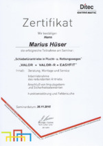 Zertifikat Ditec Entrematic Schiebetürantriebe M. Hüser 2015